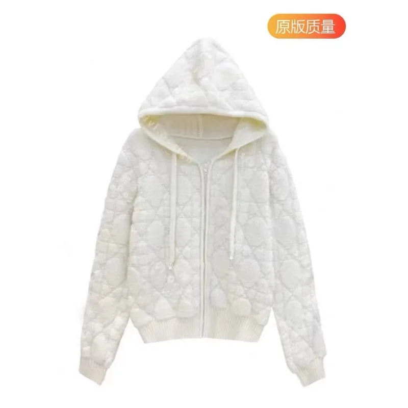 

Zipper Hooded Knitted Jacket Women's New Thickened Age-reducing Short Cardigan