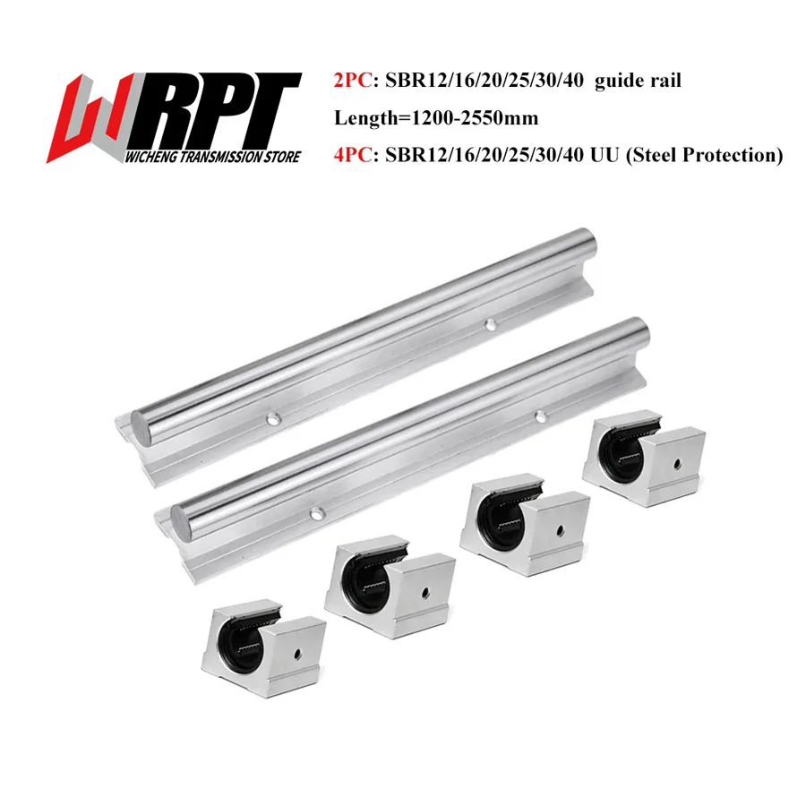 

Linear Guide 2PCS SBR12 16 20 25 30 35 40 Length 1200-2550mm 4PCS SBR12-40UU Steel Protection Slider Bearing DIY Mills CNC Parts