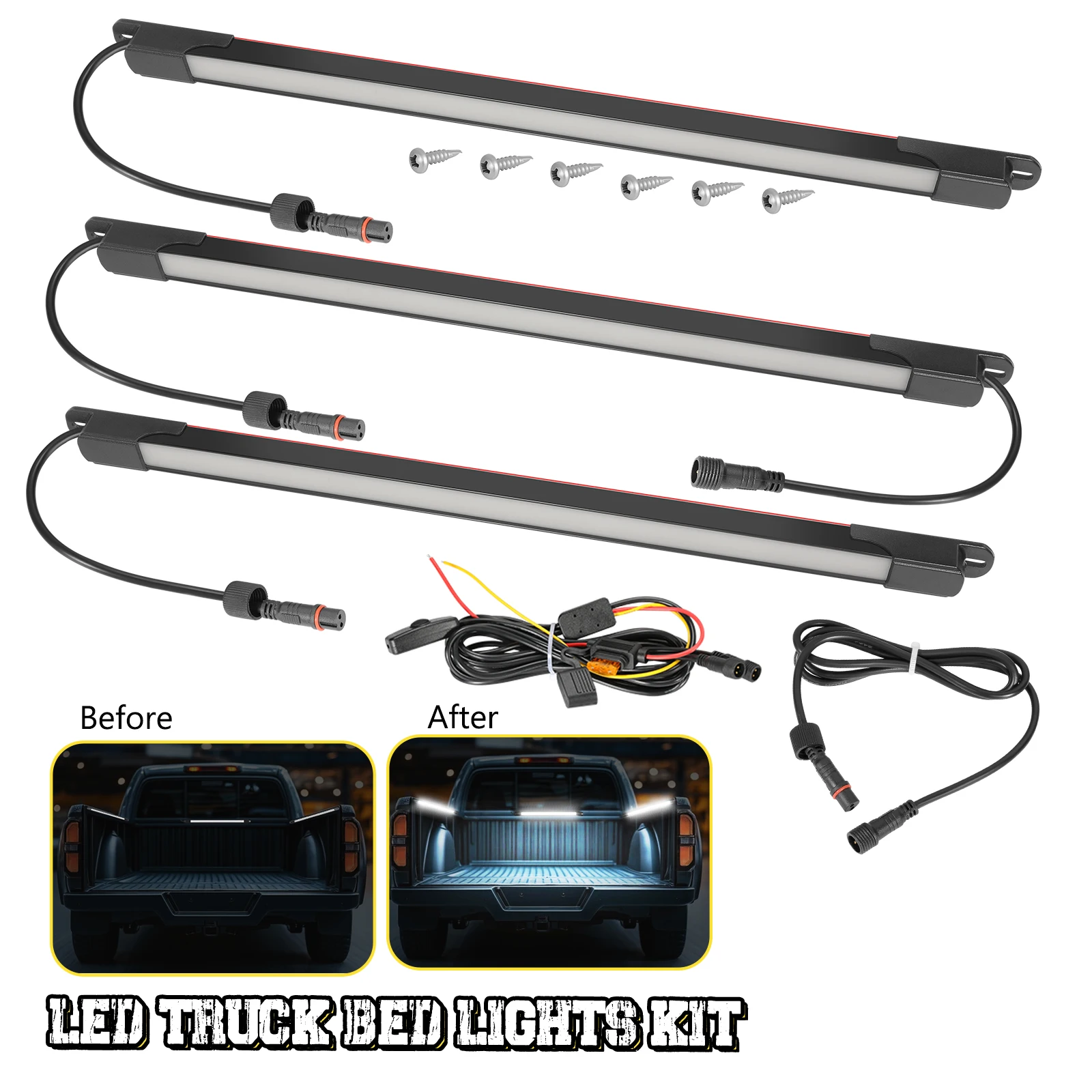 

3in1 White LED Truck Bed Light Strip 198 LEDs with On/Off Switch Blade Fuse for Cargo Pickup Truck SUV RV Boat Decorative Lamp