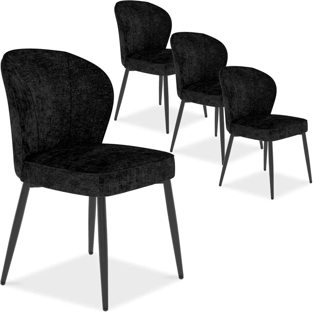 

Set of 4 Curved Backrest Dining Chairs with Padded Seats, Upholstered for Kitchen or Living Room, Black