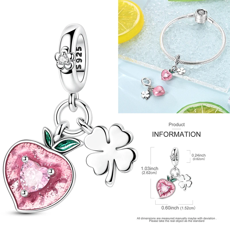 Frucht-Charm 925 Sterling Silber Erdbeere Kirsche Avocado Perlenanhänger Passend für Europäische Armbänder DIY Damenschmuck Geschenk 2026 – Detail 6