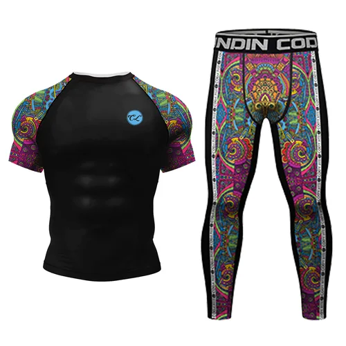 Imagen 2 del producto Camisetas y pantalones cortos MMA Rashguard para hombres, chándal BJJ, camisetas de boxeo, Muay Thai, conjuntos deportivos de Kickboxing