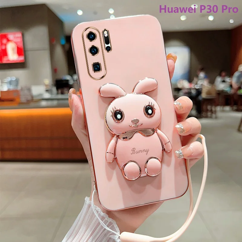 Phone Case for Huawei P30 Huawei P30 Pro Huawei P30 Lite Huawei P20 Pro Huawei P20 Lite Plating Square Rabbit Holder Case Cover