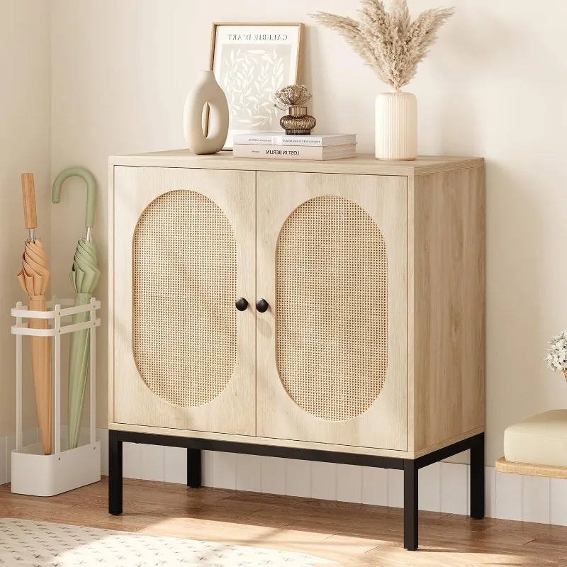 Buffet Cabinet Rattan Storage Cabinet with Doors and Shelves, Accent Cabinet Sideboard, Wood Consolewith Storage