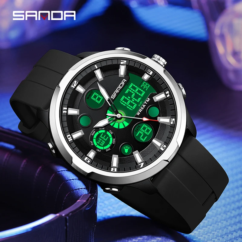 SANDA Top Brand G Style Men Watches 50M Waterproof Sports Military Quartz Watch For Male Double Display Digital Wristwatch Clock