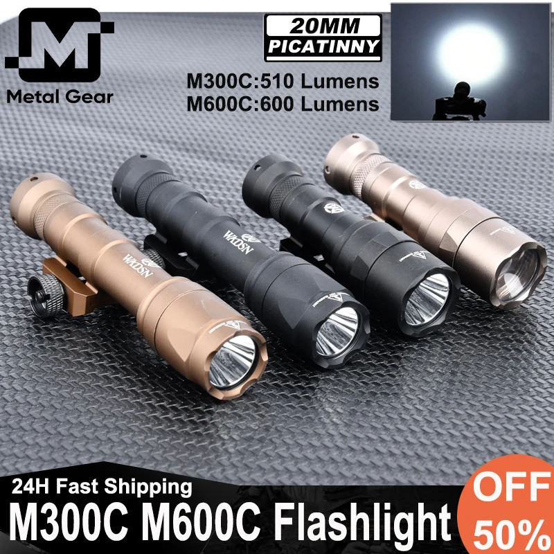 Tactical Wadsn M300C M600 Hunting Flashlight Airsoft 600Lumen M600C Scout Light Switch Constant Button Spotlight Fit 20MM Rail