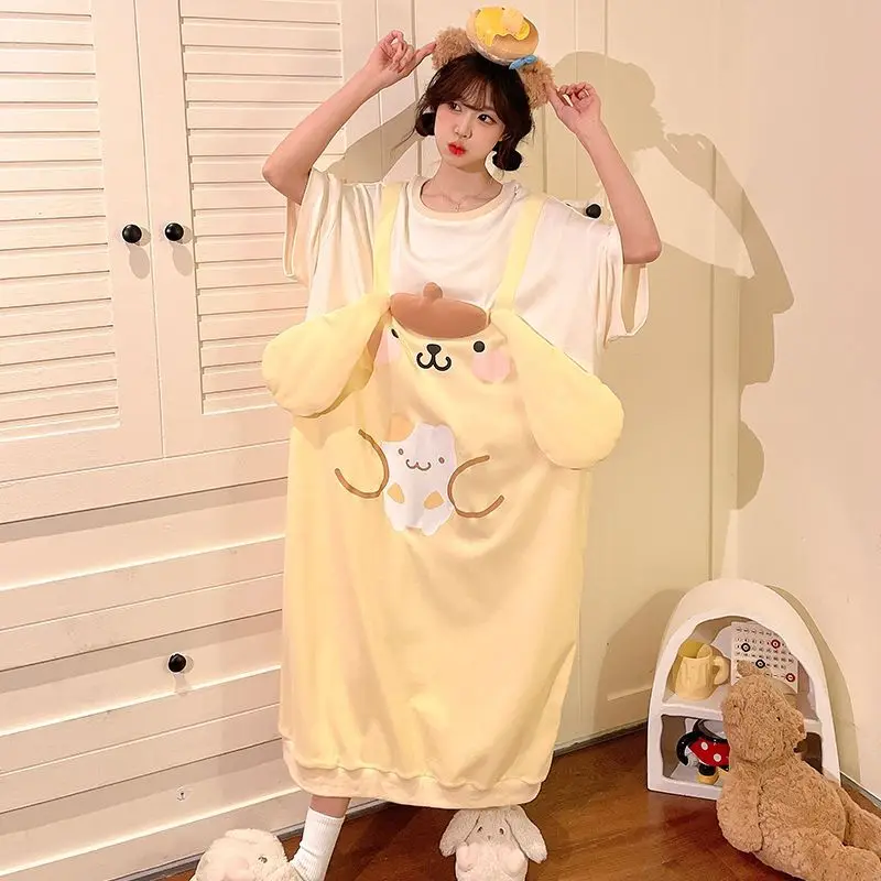 Sanrio Cartoon Sleep Dress, Kuromi/cinnamoroll/pochacco/pompompurin, Peter Pan Collar Summer Soft Loungewear Birthday Gift