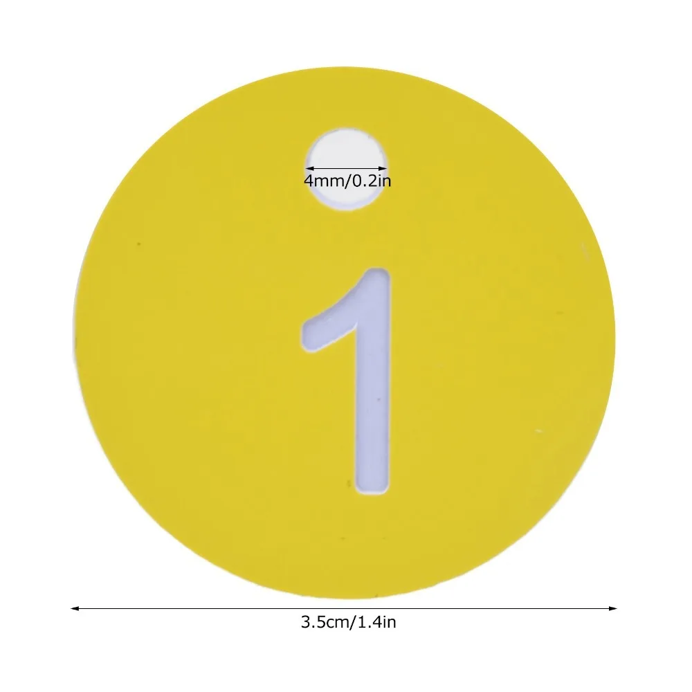 50Pcs ABS Plastic Serial Number Labels White&Yellow Round Shape Livestock Sorting Tags Digit Printing Pre-Drilled Holes