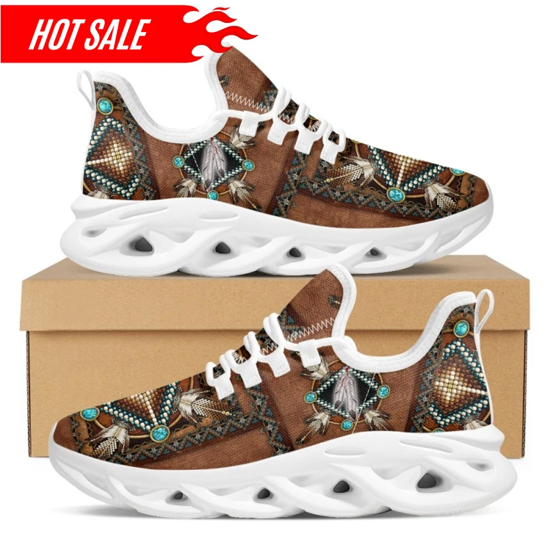 African Tribal Pattern Ladies Mesh Swing Sneakers Comfort Lace up Platform Shoes Lightweight Sport Shoes for Women