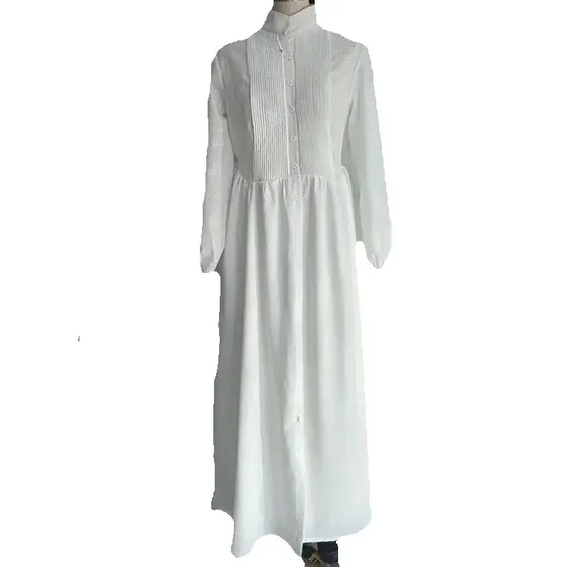 Franse elegante hoge taille swing lange jurk vrouw lente effen zakken geplooide maxi-jurk herfst lange mouw knop avondjurk - afbeelding 2