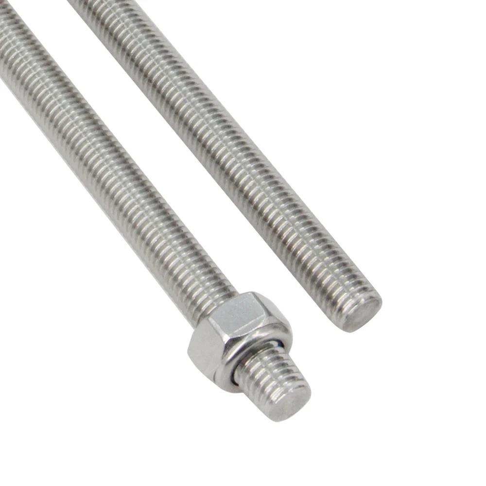 M6/M8/M10/M12x250mm Fully Threaded Rods,304 Stainless Steel Threaded Rod,Right Hand Threads 1/1.25/1.5/1.75mm Pitch with LockNut