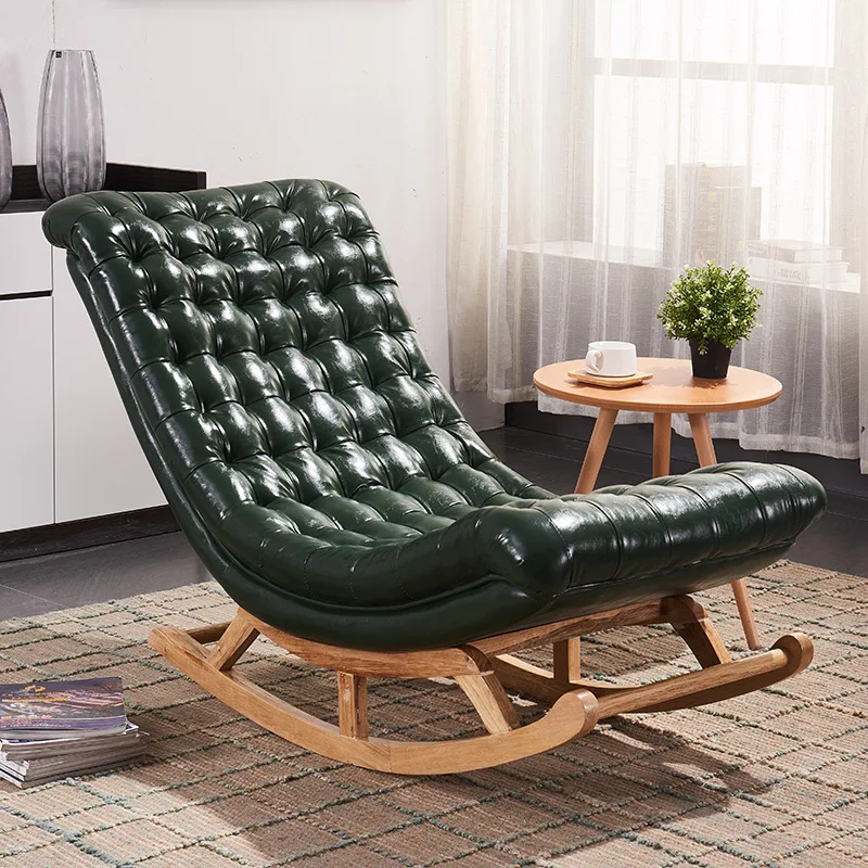 الشمال الحديثة خشب البلوط الصلب كرسي متأرجح مع الجلود الكبار المسنين المنزل قيلولة شرفة غرفة المعيشة الترفيه مبيعات المصنع مباشرة #3