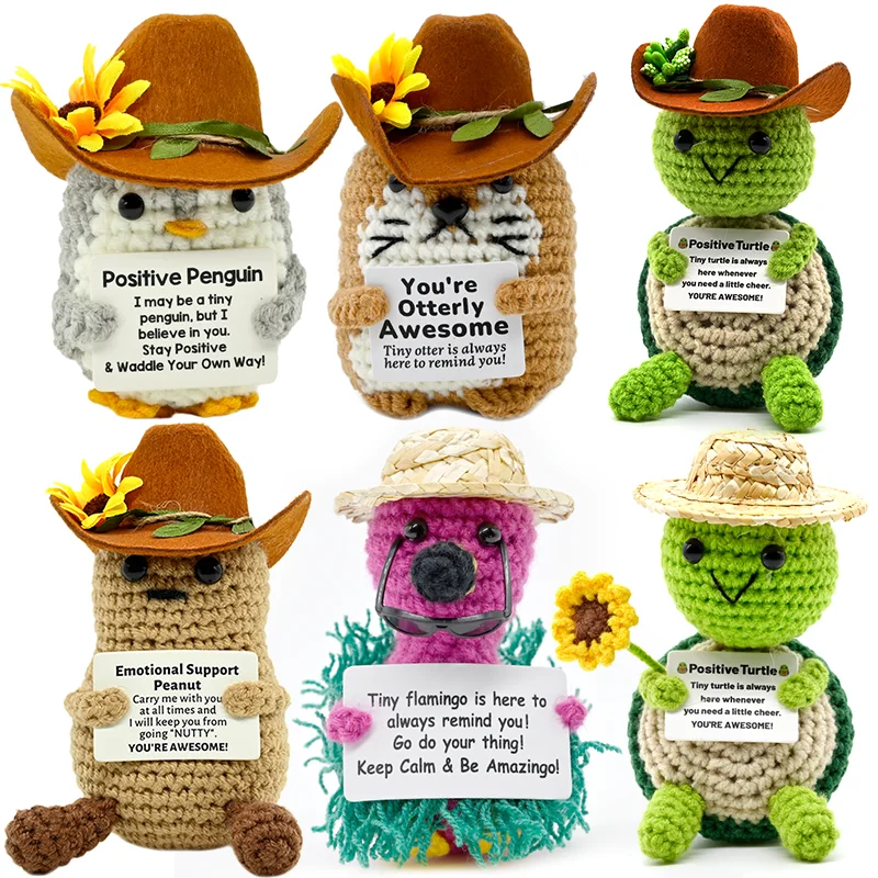 Série Cowboy : Poupée tissée à la main avec animaux mignons et énergie positive, accompagnée d'une carte d'encouragement, mini décoration de bureau, cadeau