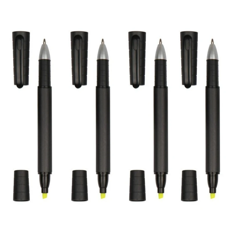 Portable 2-in-1 Yellow Highlighter Pen Chisel-tip Marker Pen Black Gel Pen Bullet Nib for Planner Business Notepad