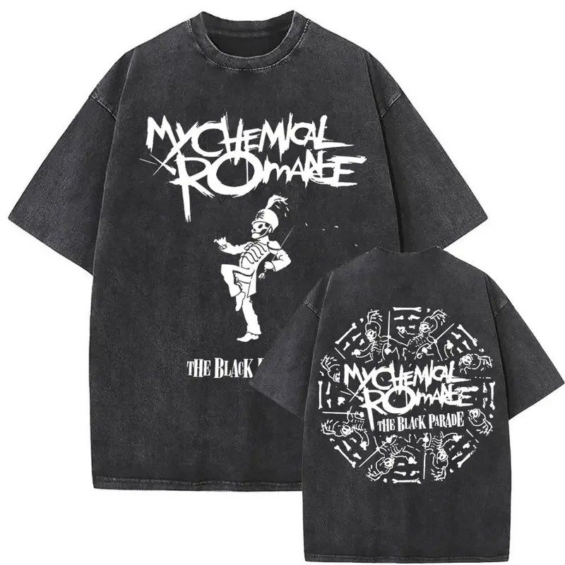 Washed Vintage Rock Band My Chemical Romance T Shirt The Black Parade Graphic T-shirts Men Women Fashion Casual Oversized Tshirt