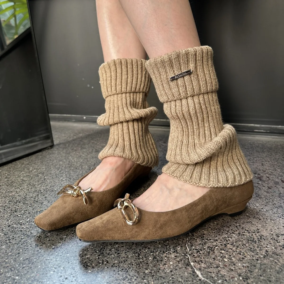 

Spring New Suede Butterfly Bow Square Toe Flat Sole Shoes Look Slim, Flat Heel, Shallow Mouth Soft Soled Women's Shoes