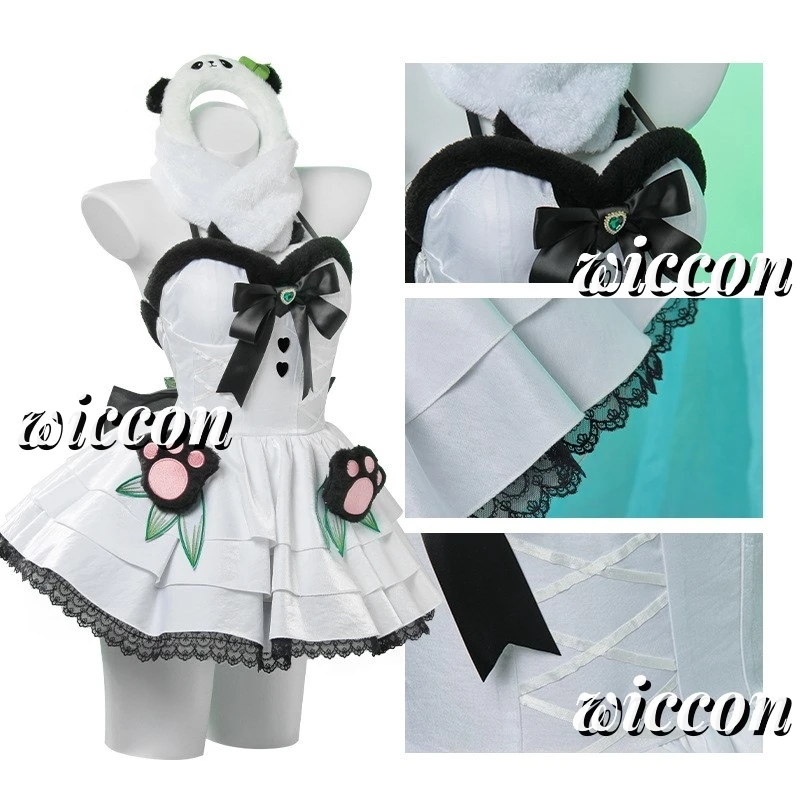 Naraka: Bladepoint Feria Shen Panda estilo vestido Lolita maquillaje disfraz Cosplay sombrero tocado calcetín conjunto
