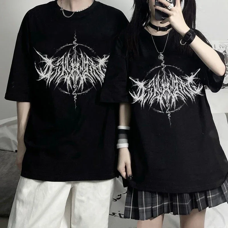 

Women T-shirt 90s Vintage Hip Hop Streetwear Kawaii Fashion Casual Tops Men's T Shirt Lightning Letter Print Y2K Goth Punk