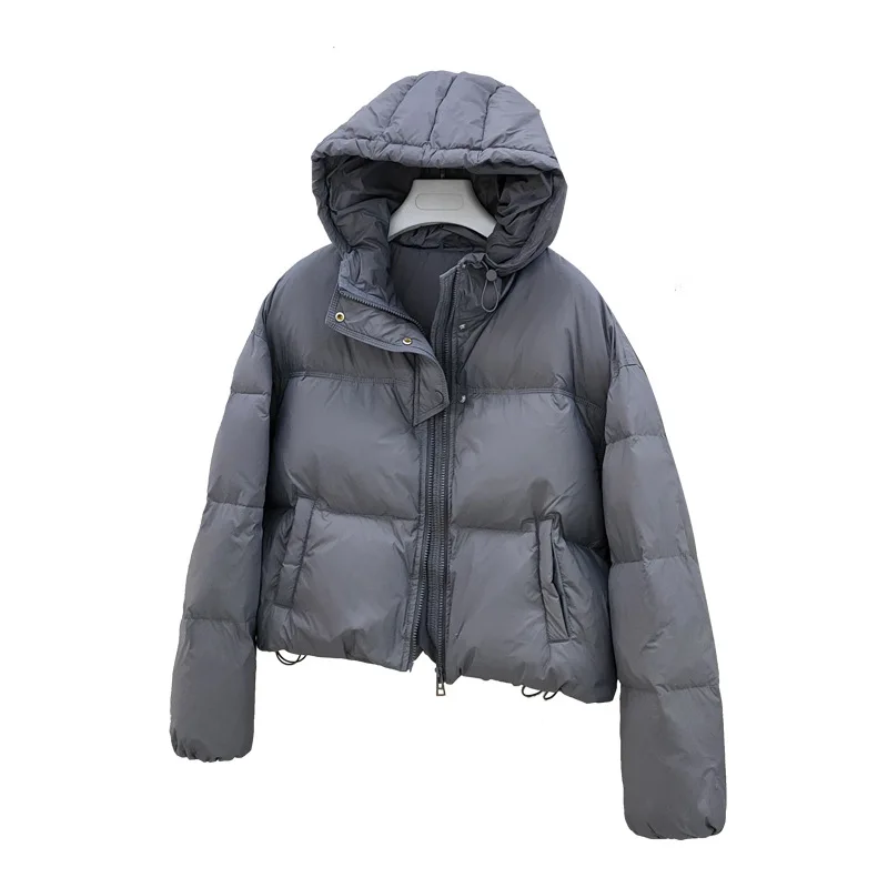 Winter new down jacket women\'s short hooded puffer bread jacket thickened white duck down European fashion versatile jacket tren