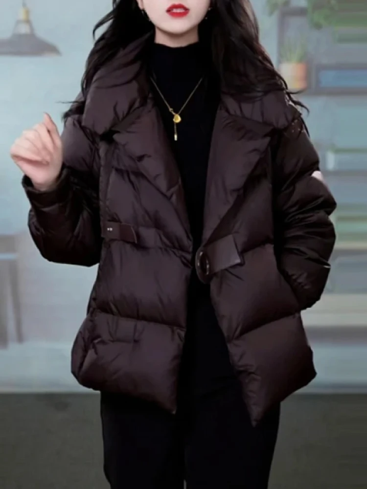 

Новая зимняя модная женская пуховая хлопковая куртка с большим воротником, теплая универсальная хлопковая верхняя одежда, корейская свободная посадка, длинная одежда...