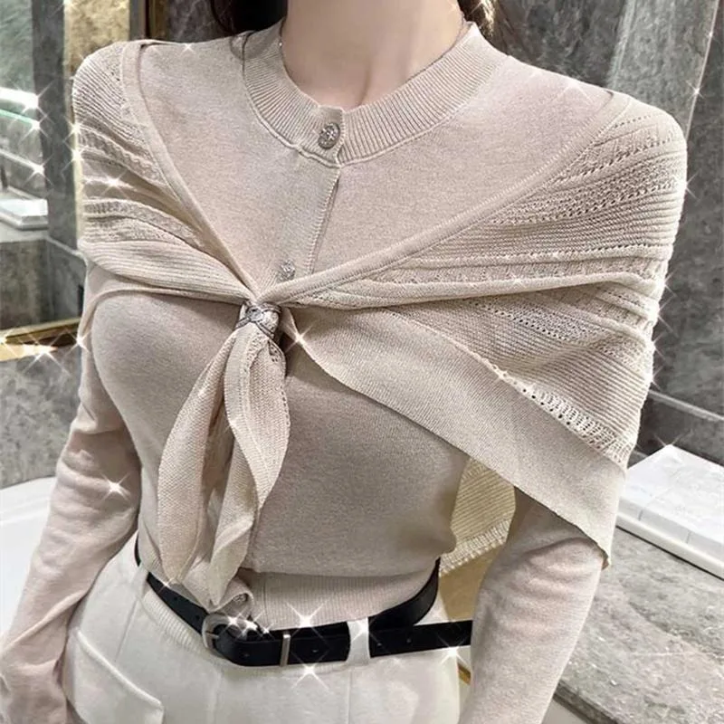 Dongda Gate New Style Women's Knitted Cardigan Shawl Two-Piece Set round Neck Sparkling Heavy-Loom Soft Polyester Blend Sprin...