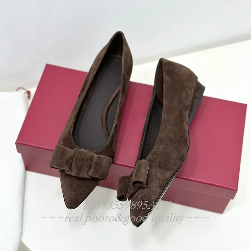 Spring and autumn, bow single shoe women's shoes, cowhide headdress, shallow mouth, comfortable wedge heels