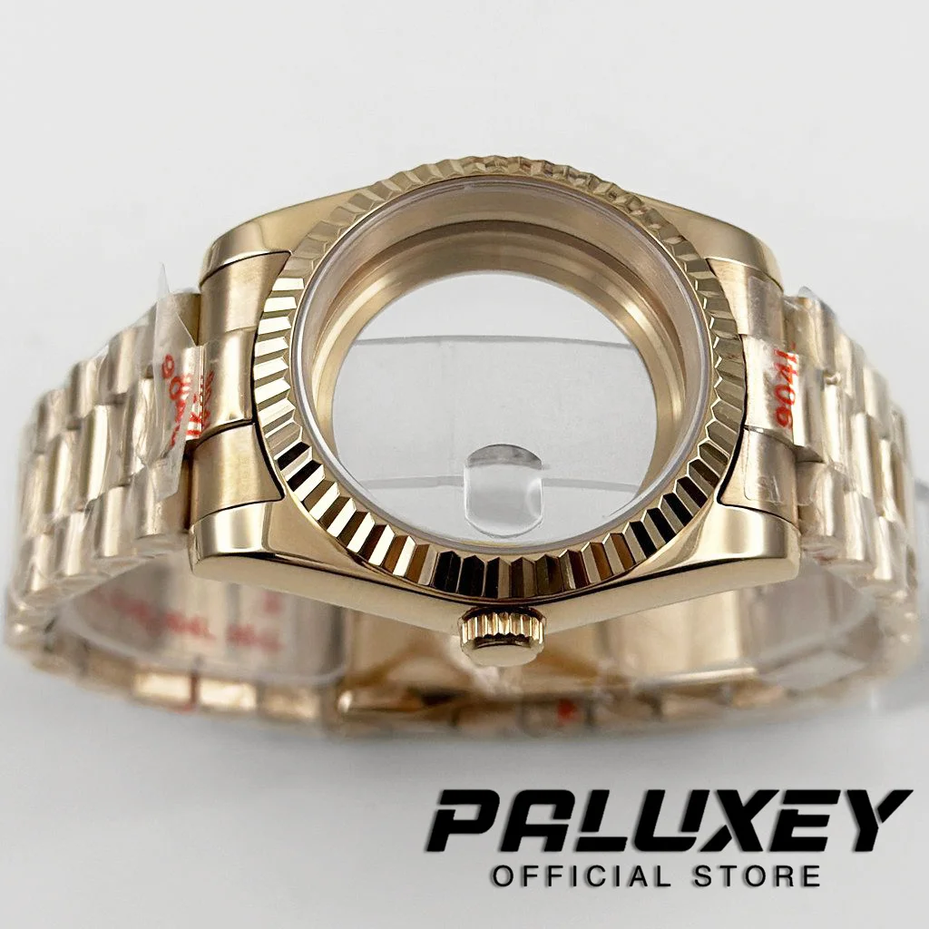 حافظة ساعة منحنية مخدد من الذهب الوردي ، سوار رئاسي من زجاج الياقوت ، 36 ، 40 ، NH34 ، NH35 ، NH36 ، NH38 ، ETA2824