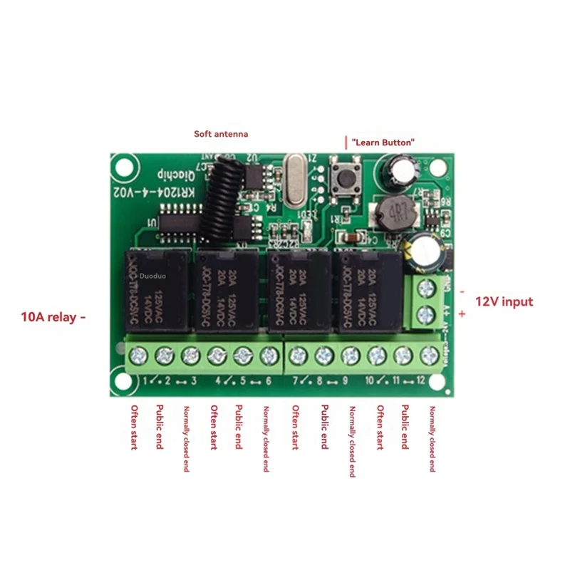 【Exclusive!】Universal 433Mhz 4-Channel Relay Switch With 4 Button Transmitter DC 12V Wireless Remote Control For DIY Projects