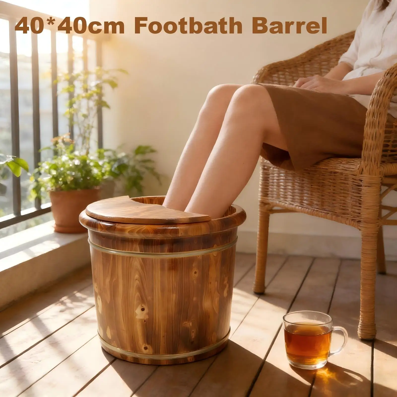 

40*40cm Floortanding Wooden Foot Soaking Bucket Footbath Barrel Wooden Footbath Bucket For Foot Soaking And Foot Massage