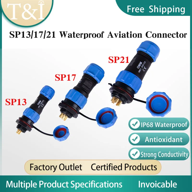 5/10/100 Sets SP13 SP17 SP21 2/3/4/5/6/7/9/12PIN IP68 Waterproof Threaded Socket Male Female Docking Flange Rear Nut Connector