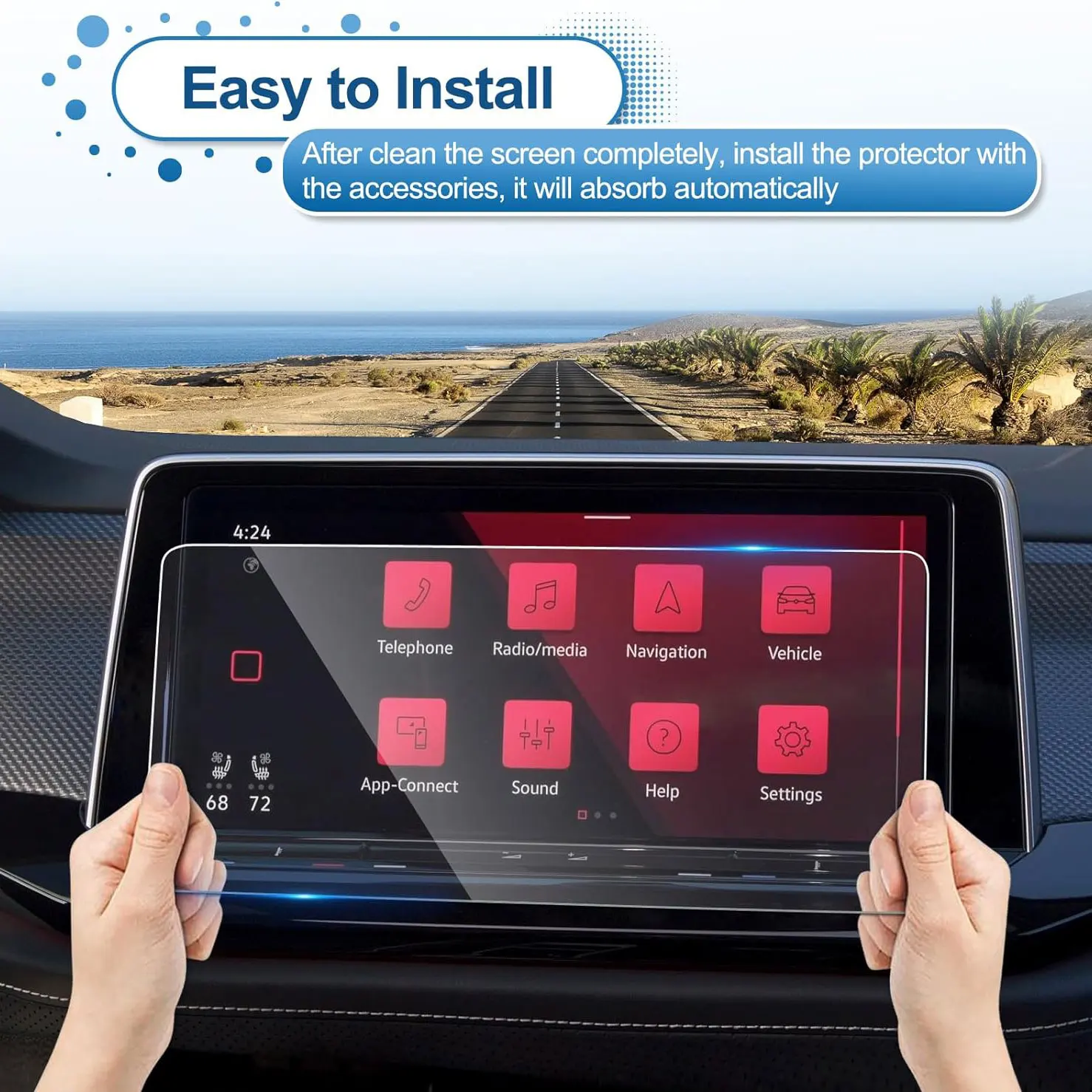 12インチのタッチスクリーンを備えた強化ガラススクリーンプロテクター,フォルクスワーゲンスマートフォン,e-e用,テクノロジー,セルフレベリング,2024