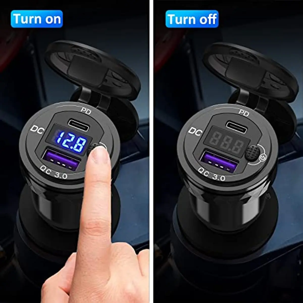 Waterproof Hella Din Plug to USB ON-Off Switch 30W USB C PD3.0 QC3.0 Quick Charge Voltmeter Ducati Triumph BMW Motorcycle