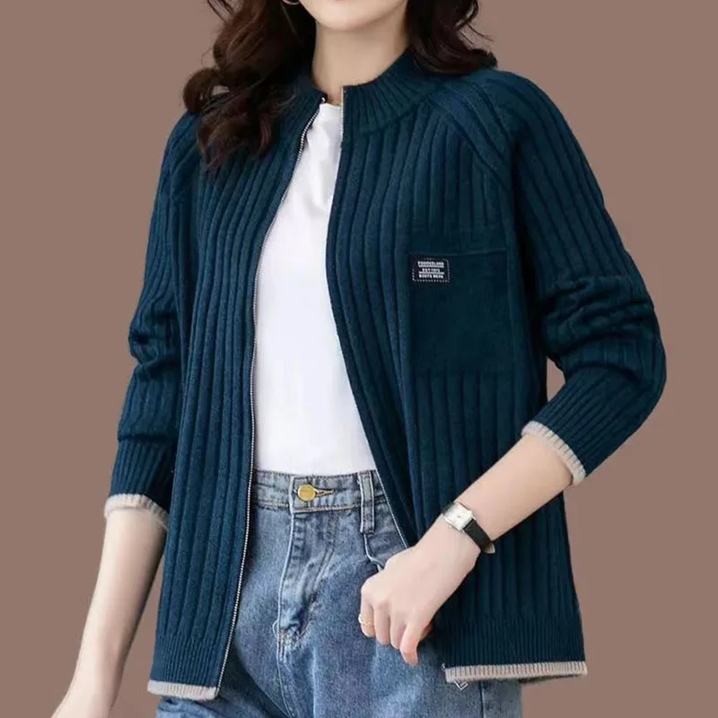 Malha outono e inverno uniforme de beisebol cardigan feminino nova cor sólida manga longa camisola versão coreana solto casaco selvagem