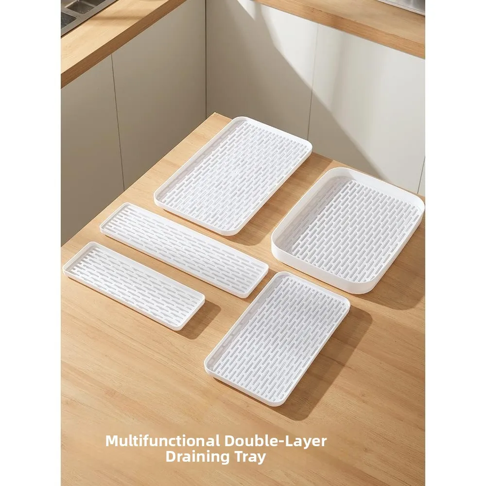 

Double Layer Drainage Plastic Cup Holder Hanging on Wall Table Plate Home Tea Long Rectangle Plastic Drainage Cup Stand
