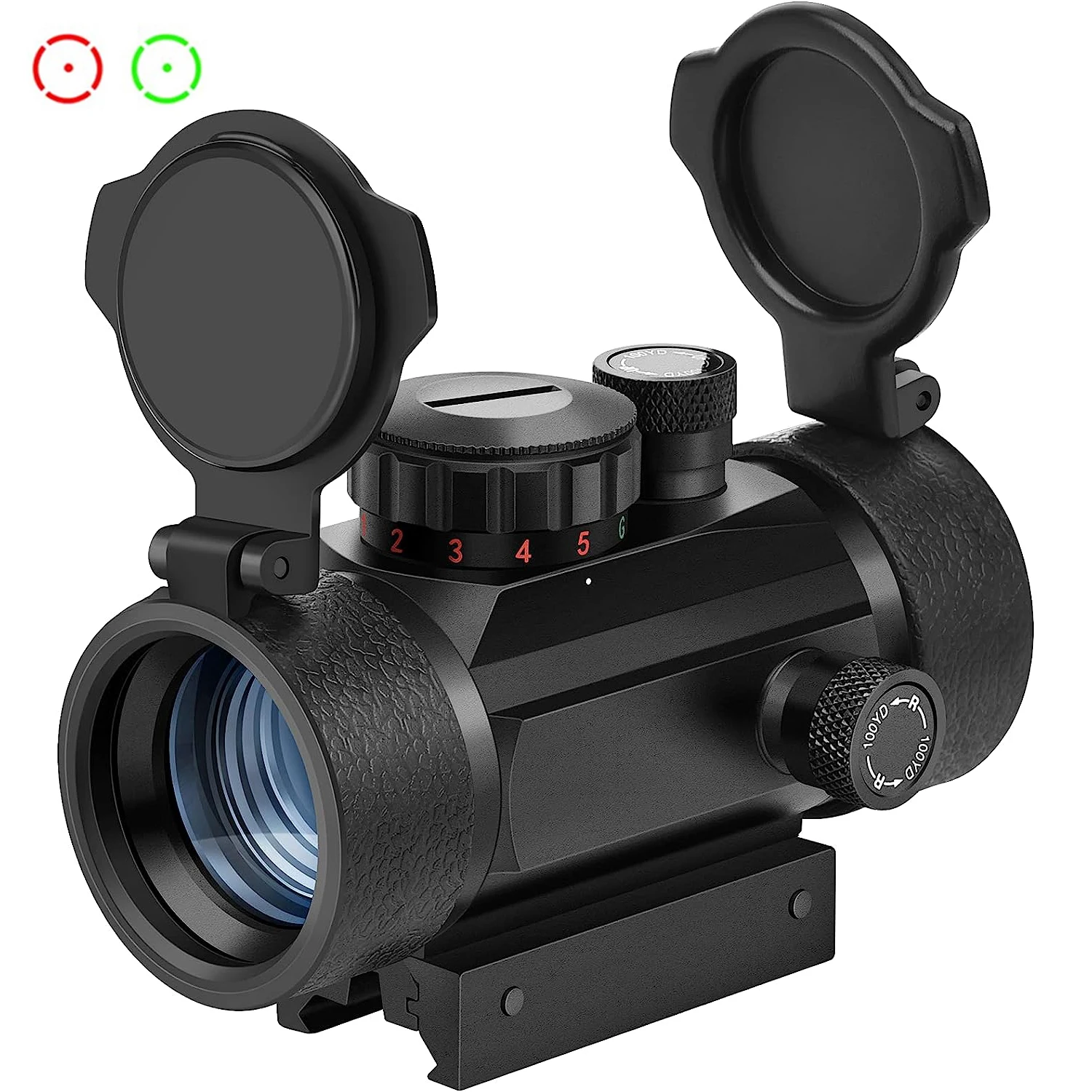 1X30 Red Green Dot Sight Tactical Scope Reflex Sight with Lens Cap 20mm/11mm Weaver Picatinny Rail Mount Red Dot Riflescope