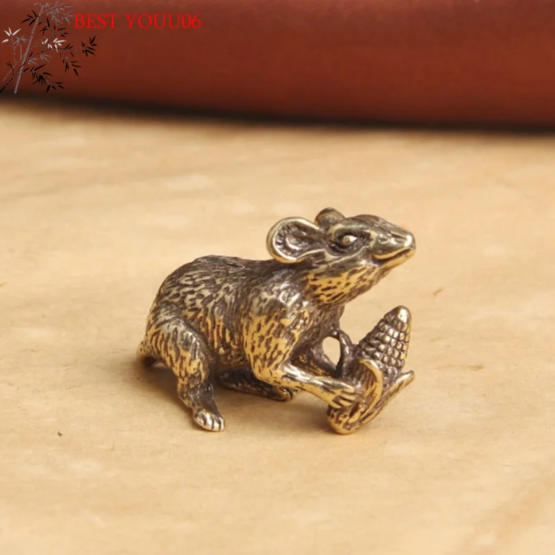 Hot Brass Animal Mice Love Rice Figurines Car Key Chain Pendants Jewelry DIY Keyring Hanging Accessories Cute Rat Keychain Gifts