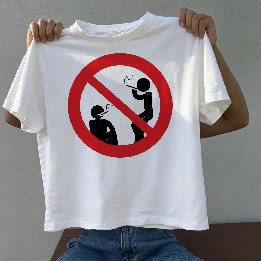 Prohibited No Smoking People Silhouette Graphic T Shirt Men Ban Sign Meme Tee Summer Casual Vacation Top