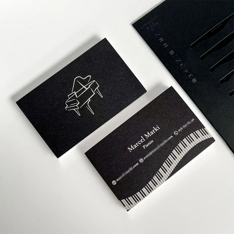 Custom 600gsm Black Business Card Luxury Double Sided Silver Foil Stamping Gilded Edge Artist Visiting Cards