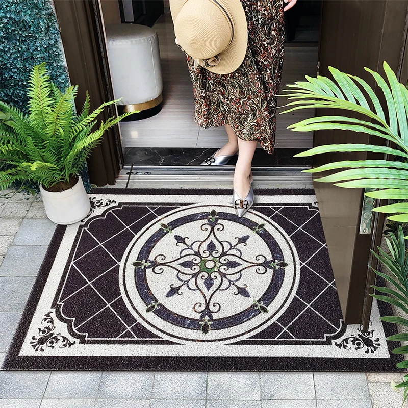 Front Door Mat Outdoors for Home Entrance Outside Entry Way Rugs,Heavy Duty Non Slip Carpet Rubber Back Low Profile, Flower