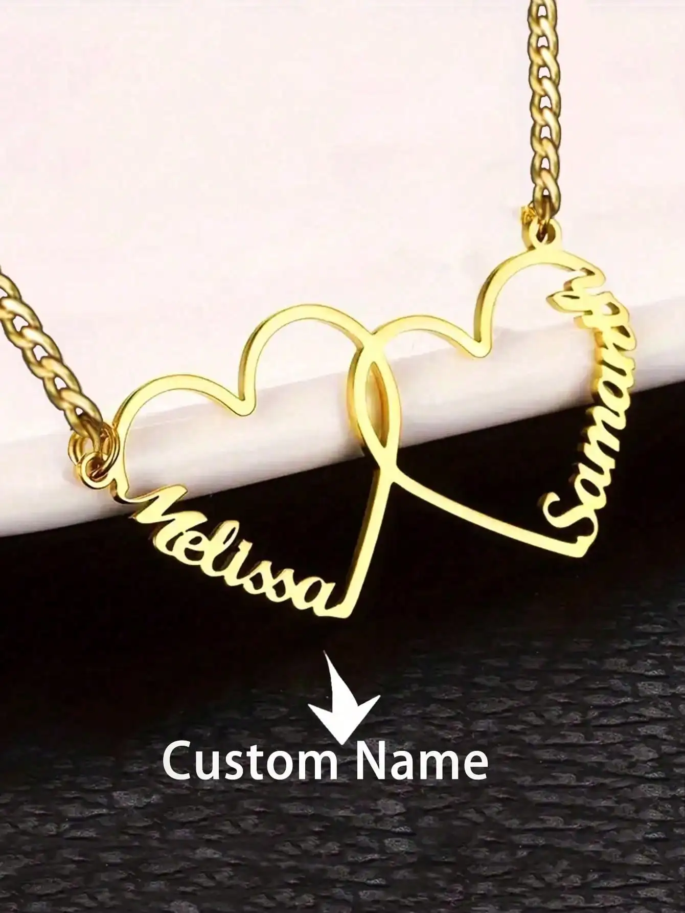 1 piece of personalized customized necklace, can be customized 1-5 names, multi-heart pendant necklace, family English name