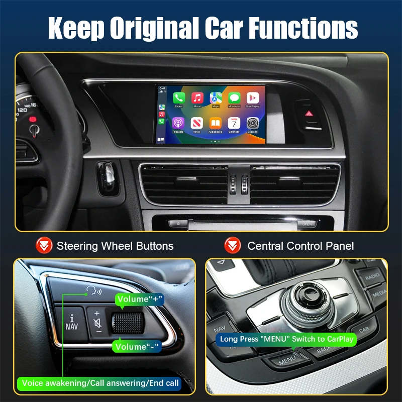 Wireless CarPlay Android Auto MMI Interface for Audi A4 B8 A5 Q5 2008-2016 with AirPlay Mirror Link Functions Reverse Camera