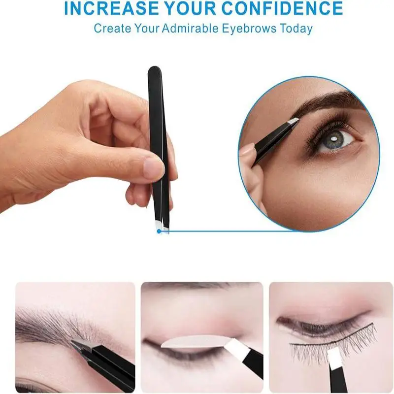 Stainless Steel 4 Pieces Tweezers Set for Eyebrow Precision and Professional Makeup