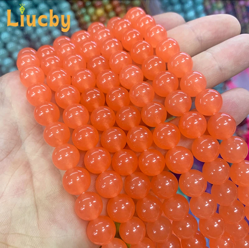 Natural Stone Orange Red Chalcedony Jades Beads For Jewelry Making DIY colour Bracelets Hoop earrings 15\