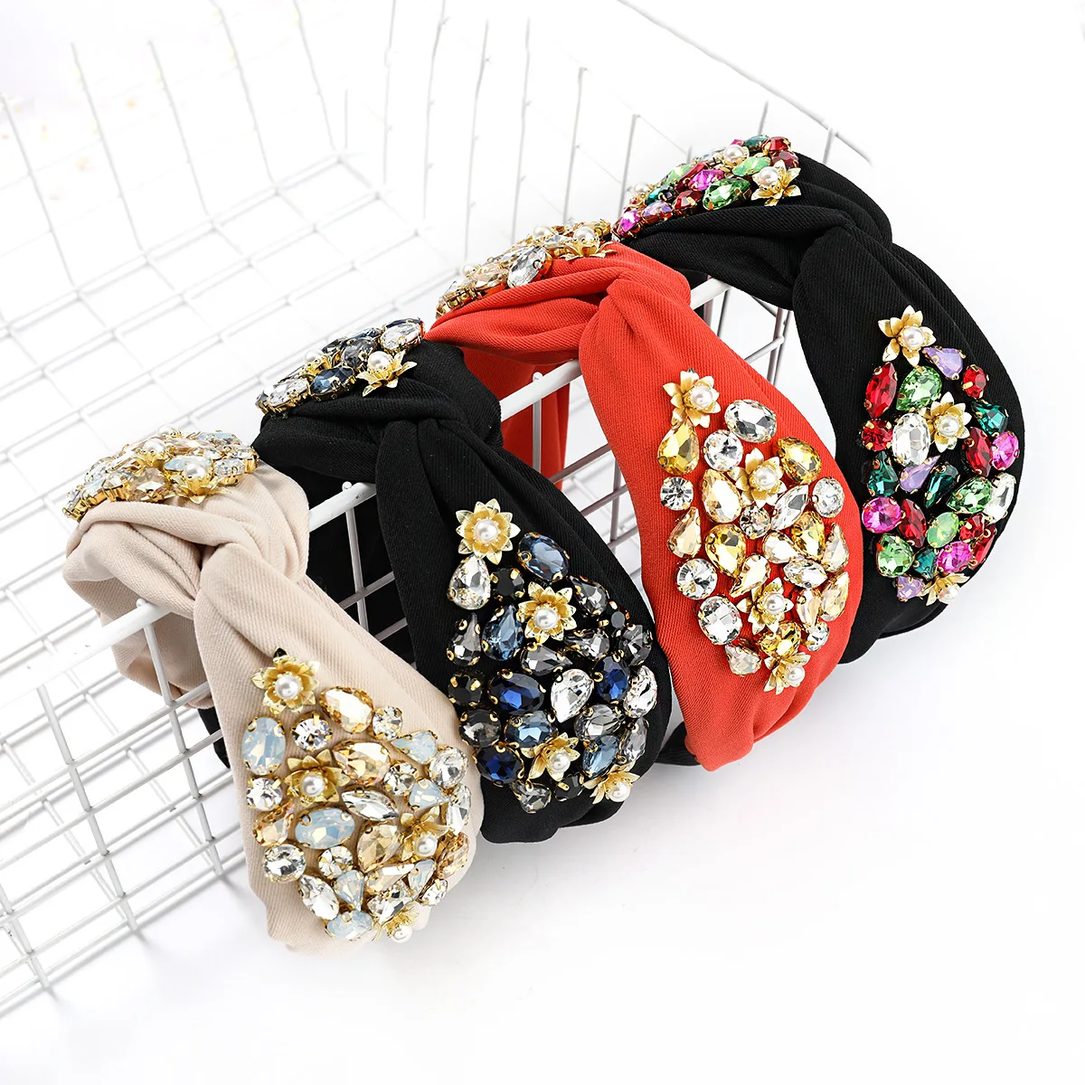 

Female Ethnic Hairband Embroidery Rhinestone Headband Head Bezel for Women Cross Knotted Hair Hoop Headbands Headwear Wholesale