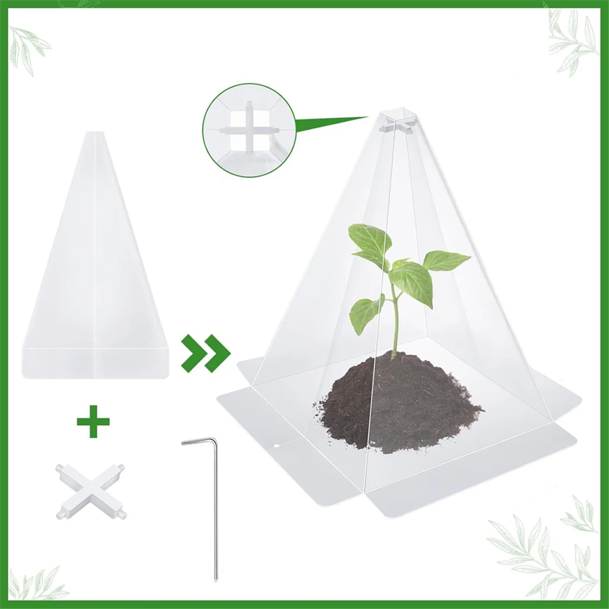 AT59 Garden Cloches for Plants,20Pcs Plastic Small Plant Seedling Protector,Reusable Clear Bell Covers with 40pc Metal Stakes