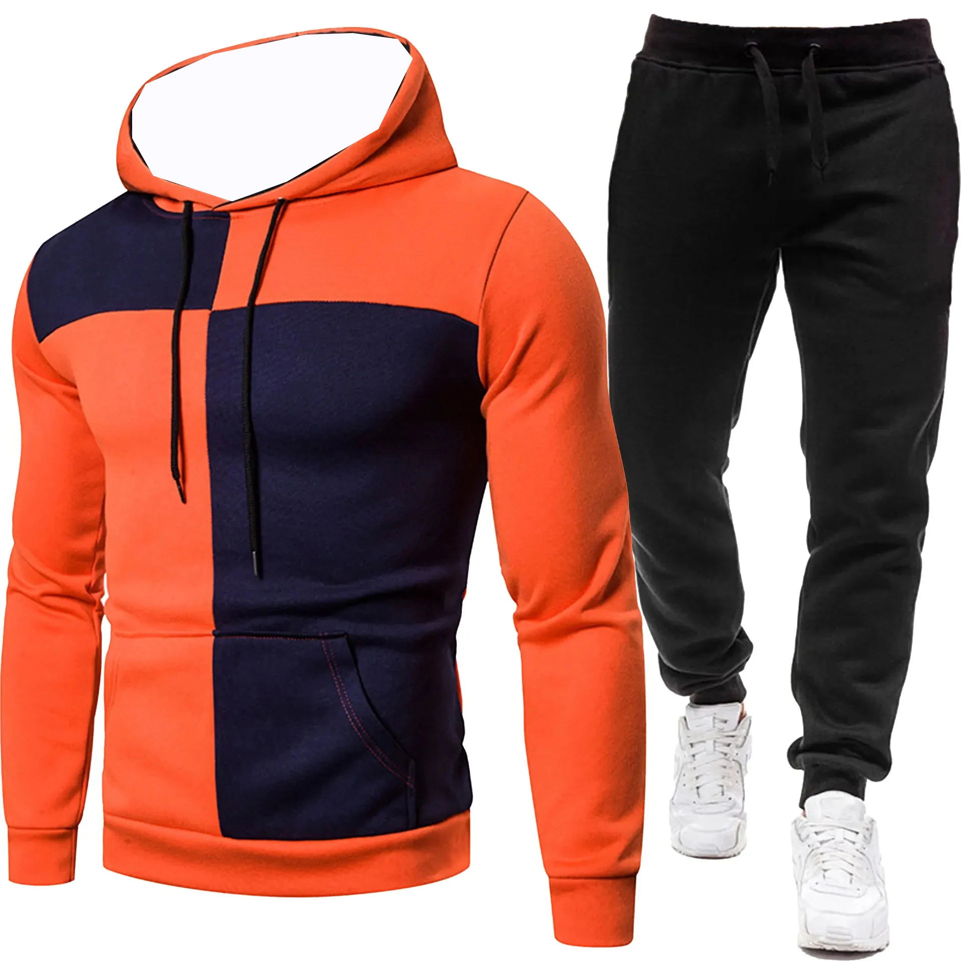 Autunno/Inverno Y2KSet sportivo con cappuccio con giunture stampate Moda popolare casual da uomo, moda più venduta, set sportivo in due pezzi