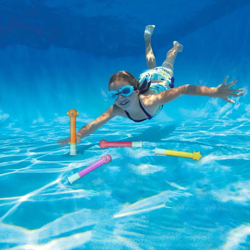 Tauchstöcke, Tauchstöcke für den Pool, 4-teiliges Schwimmspielzeug, sinkendes Schwimmbadspielzeug, Unterwasser-Schwimmspielzeug für Kinder, Wasserspiele