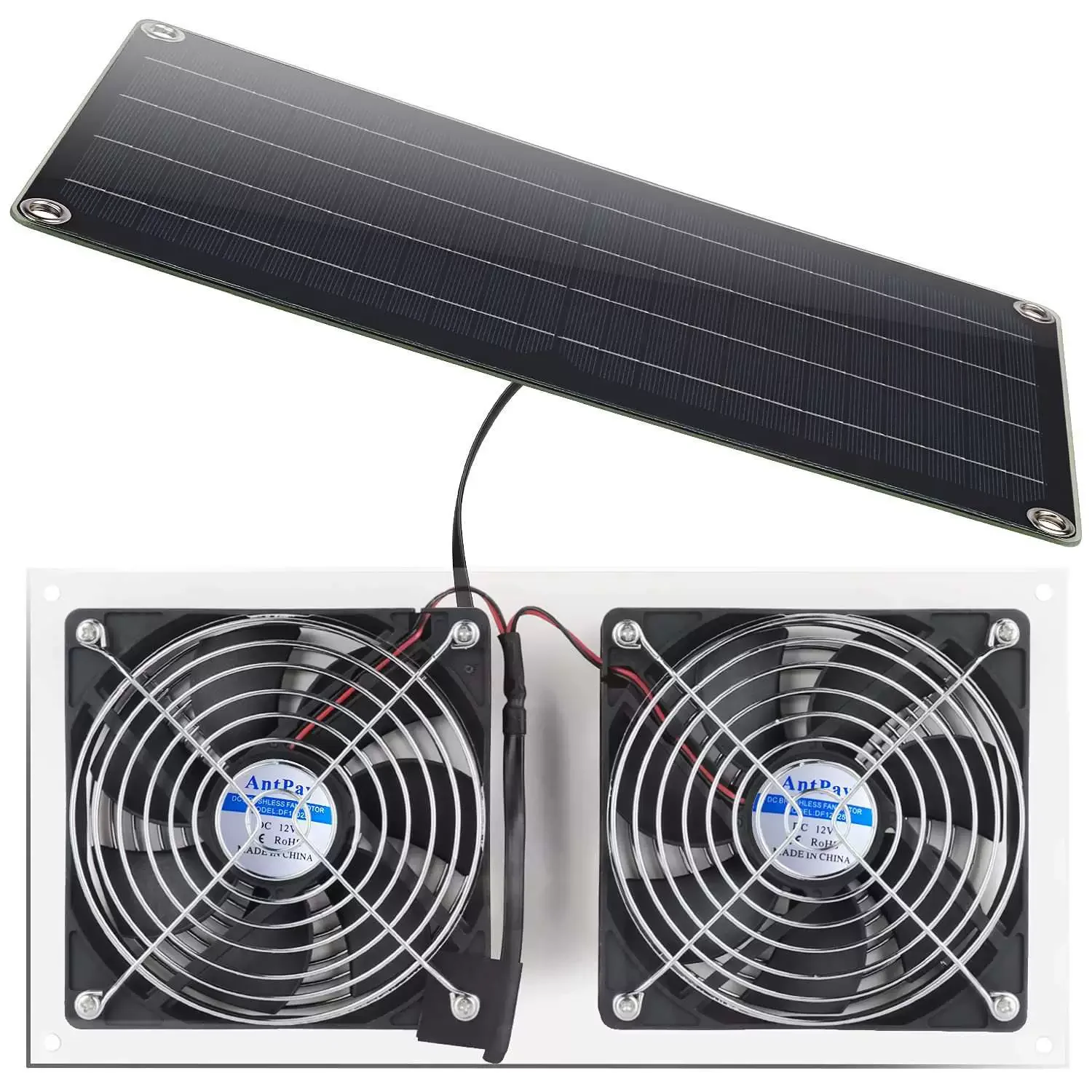 

Solar Panel Fan 10W 12V Windproof and Rainproof Dual Fan Outdoor Small Chicken Coop Exhaust Fan