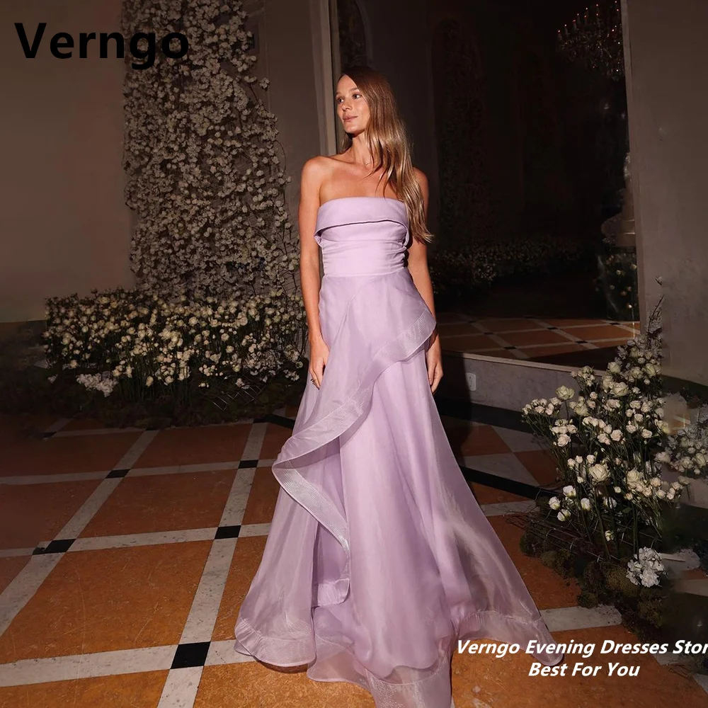 

Verngo Purple Sleeveless Tiered Long Evening Dress A Line Tulle Prom Gown Princes Simple Dress For Formal Occasion