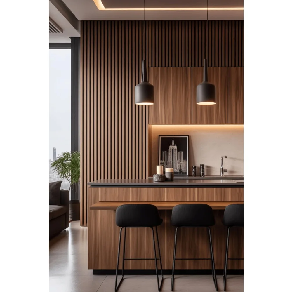 Panel Dinding Kayu Bilah Akustik Walnut